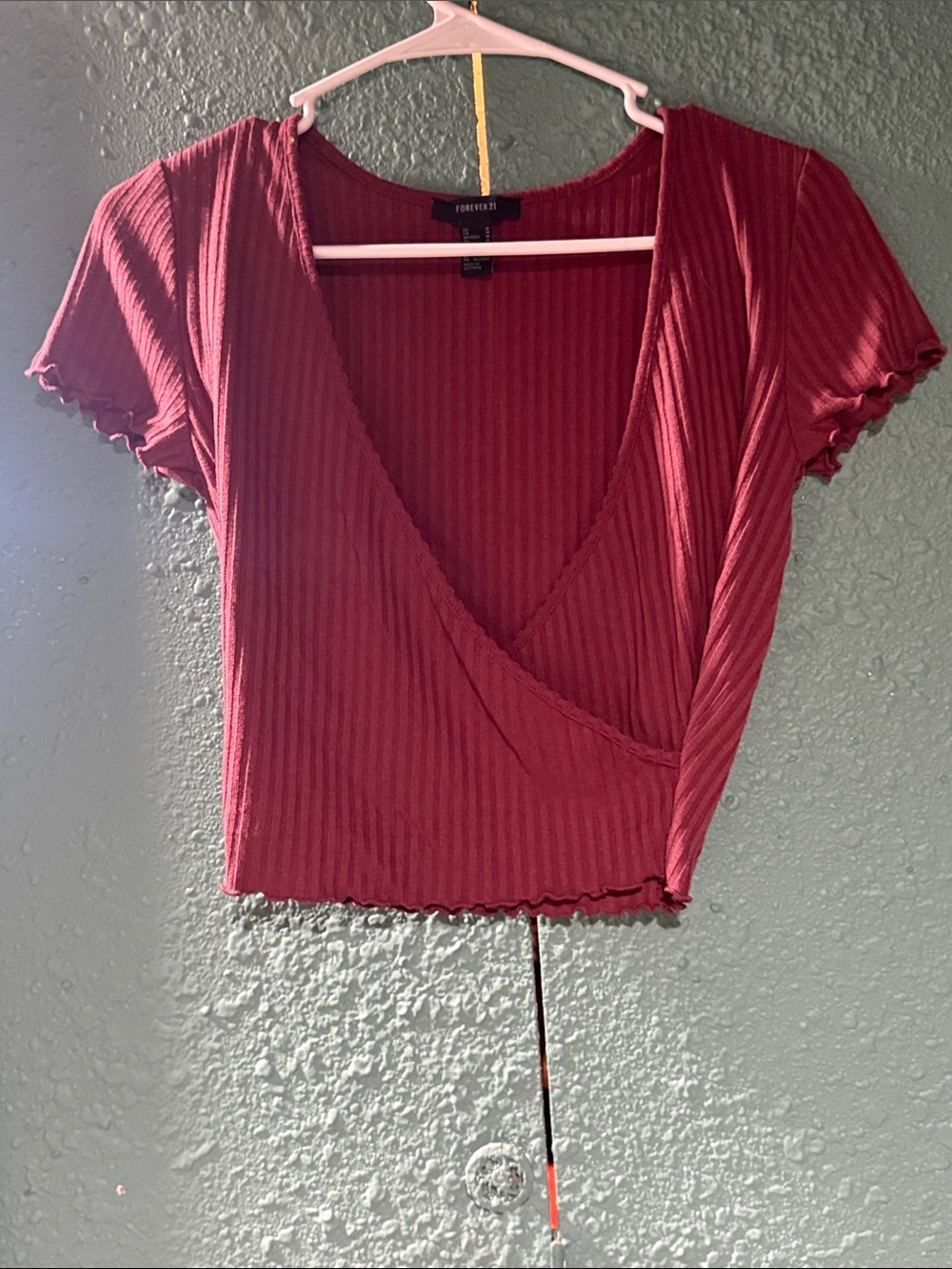 Forever 21 Ribbed Wrap Crop Top - Wine